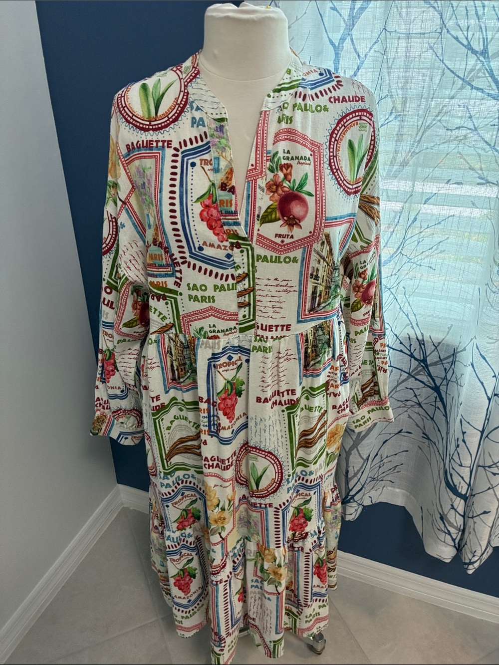 Rachel Zoe Colorful Fruit & Travel Print Dress